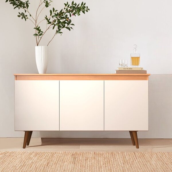 Buffet 3 Portas 136cm Retrô Elza Yescasa Freijó/off White - Sthefani Moveis