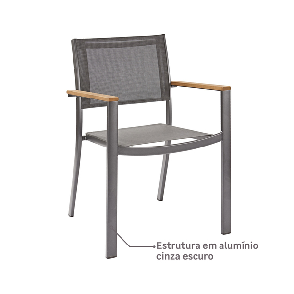 Cadeira de Jardim em Alumínio 84x55cm Cinza Oris Naterial - Sthefani Moveis