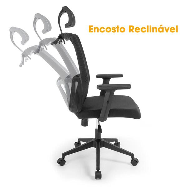 Cadeira De Escritório Ergonômica Imperial Com Apoio De Cabeça E Relax - Preto - Sthefani Moveis