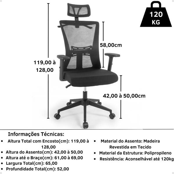 Cadeira De Escritório Ergonômica Imperial Com Apoio De Cabeça E Relax - Preto - Sthefani Moveis