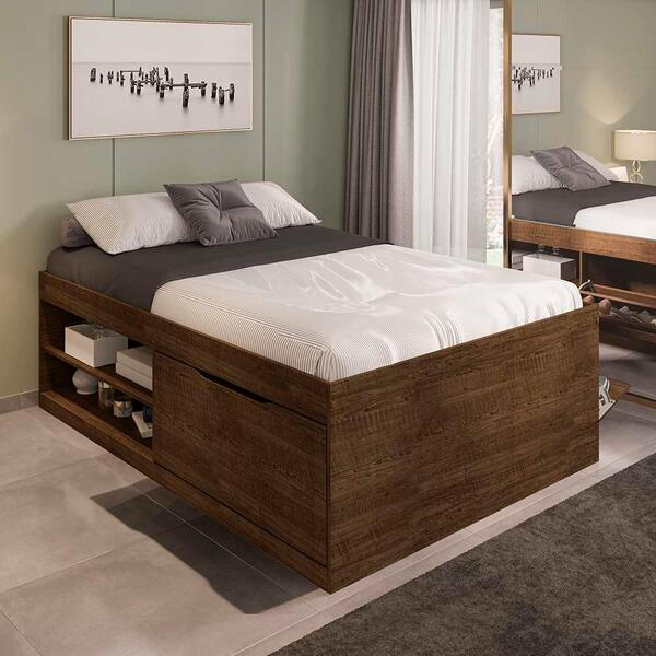 Cama Bau Casal Com Sapateira Embutida Malbec Vanessa Framar -Sthefani Moveis
