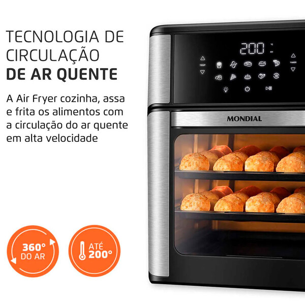 Fritadeira Air Fryer Forno Oven 12l Mondial Afon-12l-bi 2000w - -Sthefani Moveis