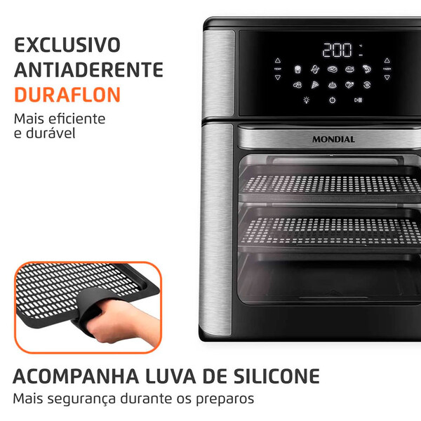 Fritadeira Air Fryer Forno Oven 12l Mondial Afon-12l-bi 2000w 220v --Sthefani Moveis