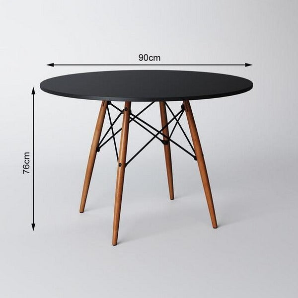 Mesa Redonda 90cm Com 4 Cadeiras Eames Eiffel Pés De Madeira Preta - Sthefani Moveis
