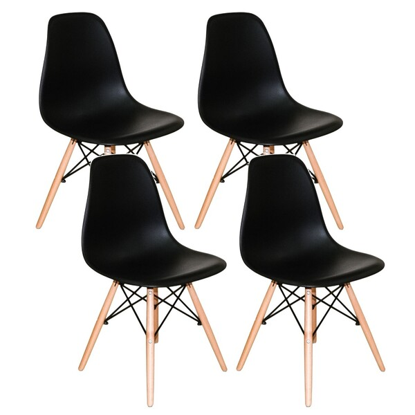 Mesa Redonda 90cm Com 4 Cadeiras Eames Eiffel Pés De Madeira Preta - Sthefani Moveis