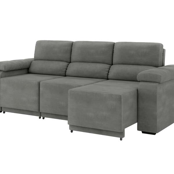 Sofá Retrátil Desmontável Suede 2,10m 3 Lugares Fox Cinza -Sthefani Moveis