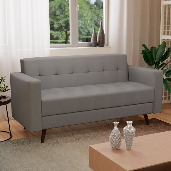 Sofá Vitrola 3 Lugares Suede Cinza -Sthefani Moveis