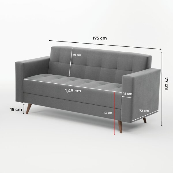 Sofá Vitrola 3 Lugares Suede Cinza -Sthefani Moveis