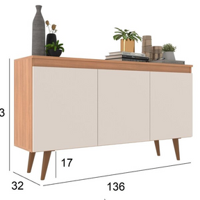Buffet 3 Portas 136cm Retrô Elza Yescasa Freijó/off White - Sthefani Moveis