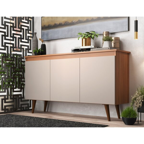 Buffet 3 Portas 136cm Retrô Elza Yescasa Freijó/off White - Sthefani Moveis
