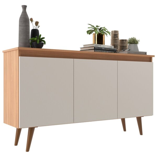 Buffet 3 Portas 136cm Retrô Elza Yescasa Freijó/off White - Sthefani Moveis