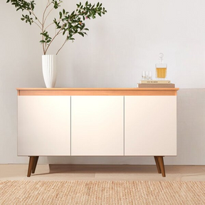 Buffet 3 Portas 136cm Retrô Elza Yescasa Freijó/off White - Sthefani Moveis