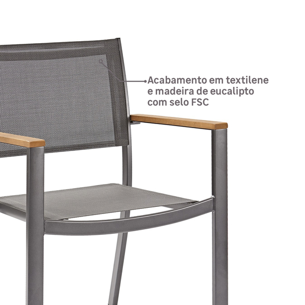 Cadeira de Jardim em Alumínio 84x55cm Cinza Oris Naterial - Sthefani Moveis