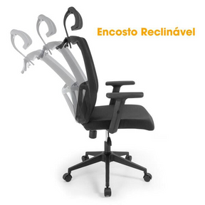 Cadeira De Escritório Ergonômica Imperial Com Apoio De Cabeça E Relax - Preto - Sthefani Moveis