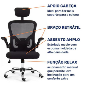 Cadeira De Escritório Moob Barcelona Giratória Ergonômica Com Sistema Relax Preta - Sthefani Moveis