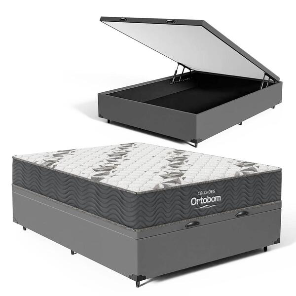 Cama Box Baú Com Colchão De Espuma D33 Ortobom Airtech 100 Casal 138cm - Sthefani Moveis