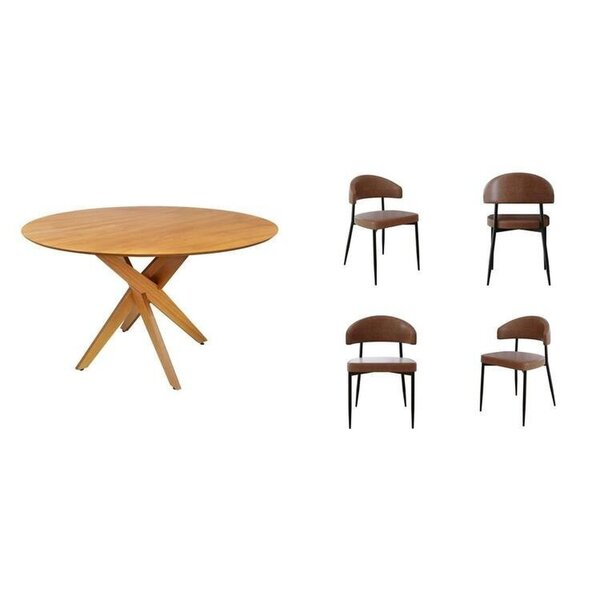 Conjunto Sala De Jantar Mesa Lisboa Madeira Maciça Com 4 Cadeiras Bless Marrom/whisky -Sthefani Moveis