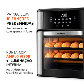 Fritadeira Air Fryer Forno Oven 12l Mondial Afon-12l-bi 2000w 220v --Sthefani Moveis