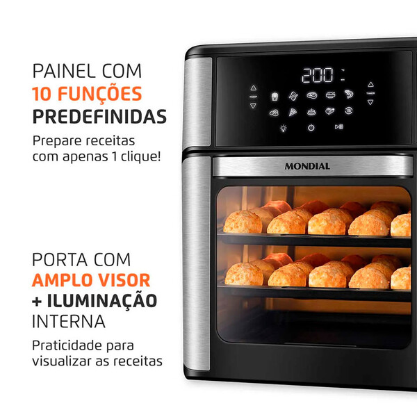 Fritadeira Air Fryer Forno Oven 12l Mondial Afon-12l-bi 2000w 220v --Sthefani Moveis