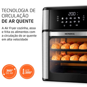 Fritadeira Air Fryer Forno Oven 12l Mondial Afon-12l-bi 2000w - -Sthefani Moveis