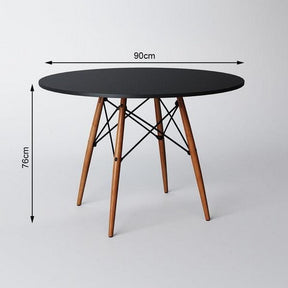 Mesa Redonda 90cm Com 4 Cadeiras Eames Eiffel Pés De Madeira Preta - Sthefani Moveis