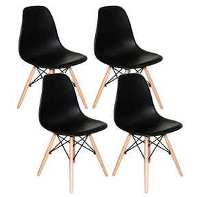 Mesa Redonda 90cm Com 4 Cadeiras Eames Eiffel Pés De Madeira Preta - Sthefani Moveis