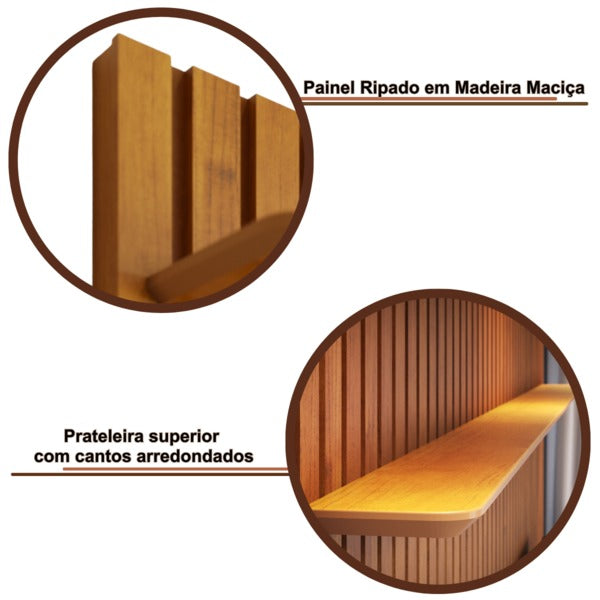 Painel de Parede Ripado Madeira Maciça Home Suspenso Sala Estar para Tv's de até 75 Polegadas Loft 1.8 Imcal - Nature - Sthefani Moveis