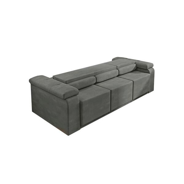 Sofá Retrátil Desmontável Suede 2,10m 3 Lugares Fox Cinza -Sthefani Moveis