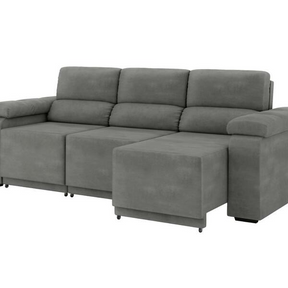 Sofá Retrátil Desmontável Suede 2,10m 3 Lugares Fox Cinza -Sthefani Moveis