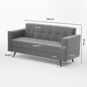 Sofá Vitrola 3 Lugares Suede Cinza -Sthefani Moveis